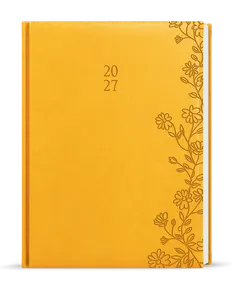 Täglicher Terminkalender - Adam - Vivella mit Prägung - B6 - ocker - Blumen